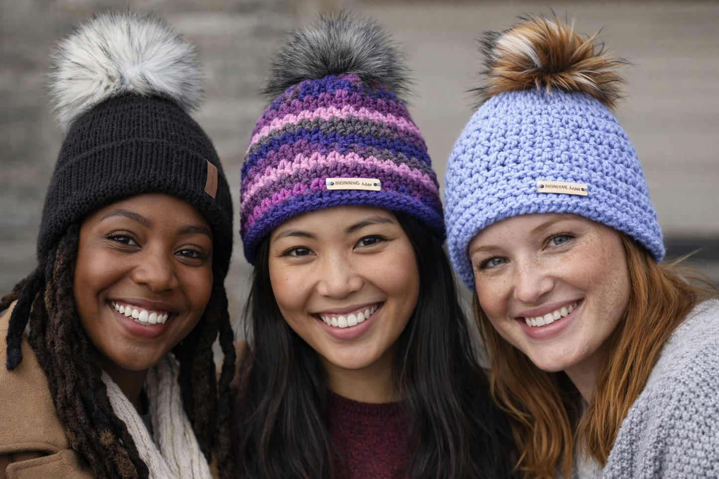 Fire and Ice Crochet Beanie with Faux Fur Flame Pom | Handmade Winter Hat | Soft Bulky Yarn Slouch Beanie