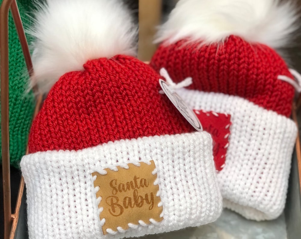 Handmade Santa Baby Knit Beanie with pom for Children age 4 & up