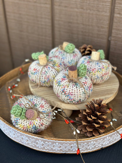 Handmade Knit Pumpkin – Small fall decor with Wine Cork Stem