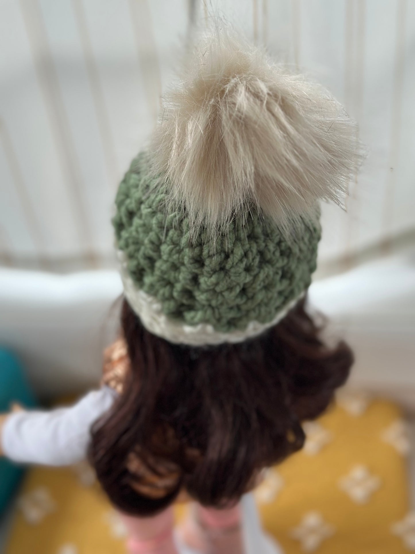 Handmade Doll Beanie with Faux Fur Pom | Crochet Winter Hat for Dolls