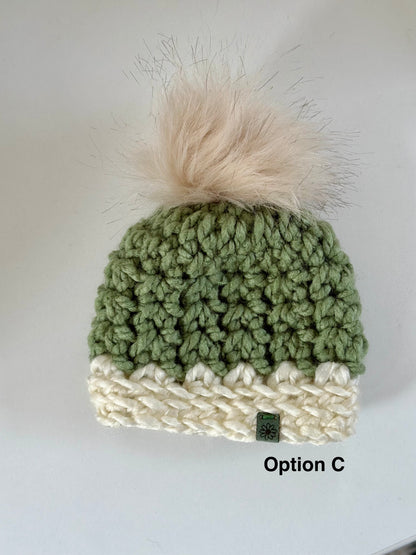 Handmade Doll Beanie with Faux Fur Pom | Crochet Winter Hat for Dolls