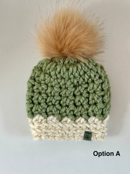 Handmade Doll Beanie with Faux Fur Pom | Crochet Winter Hat for Dolls