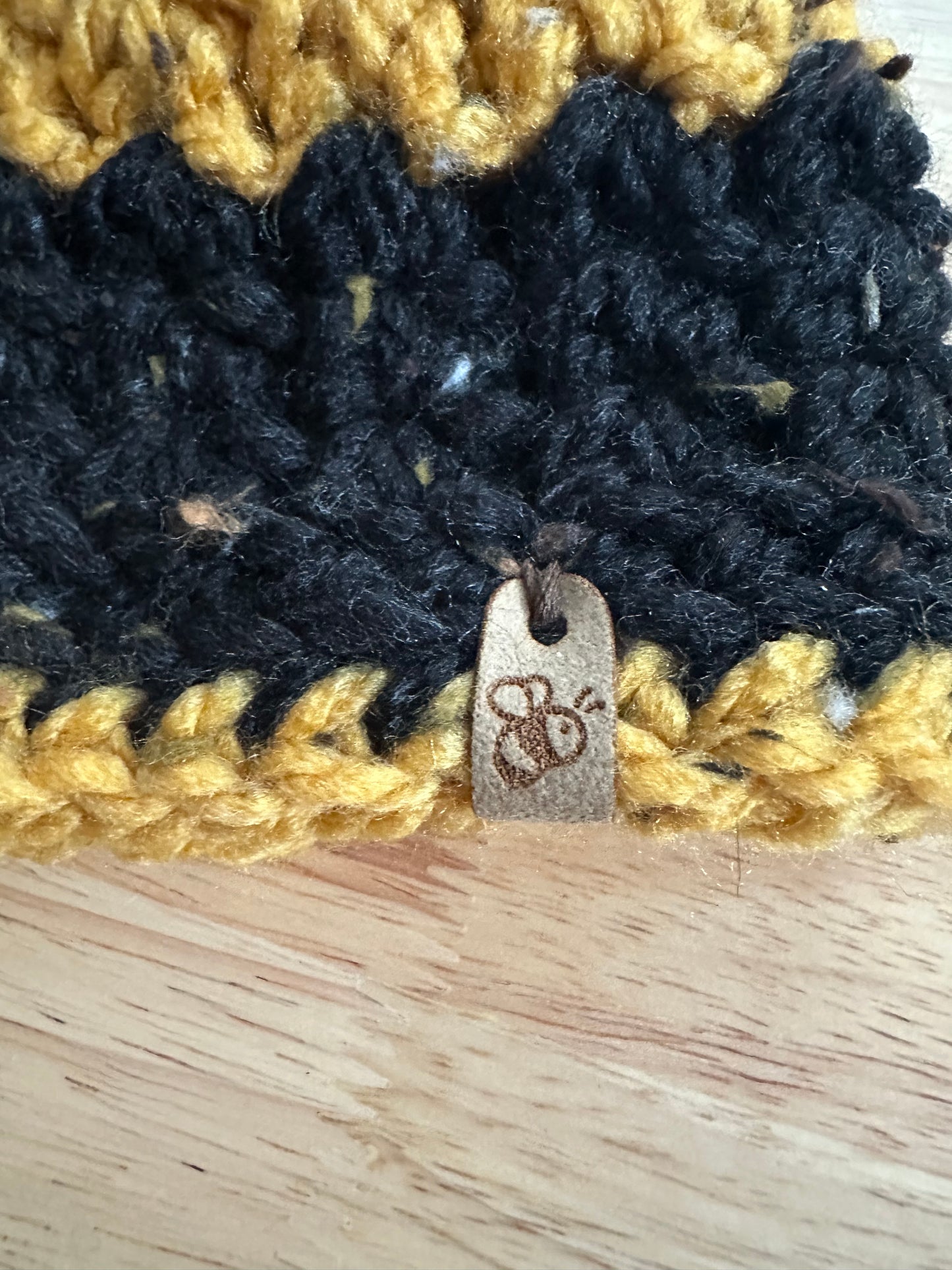 Honey & Black Crochet Doll Beanie with Faux Fur Pom | Handmade Doll Hat