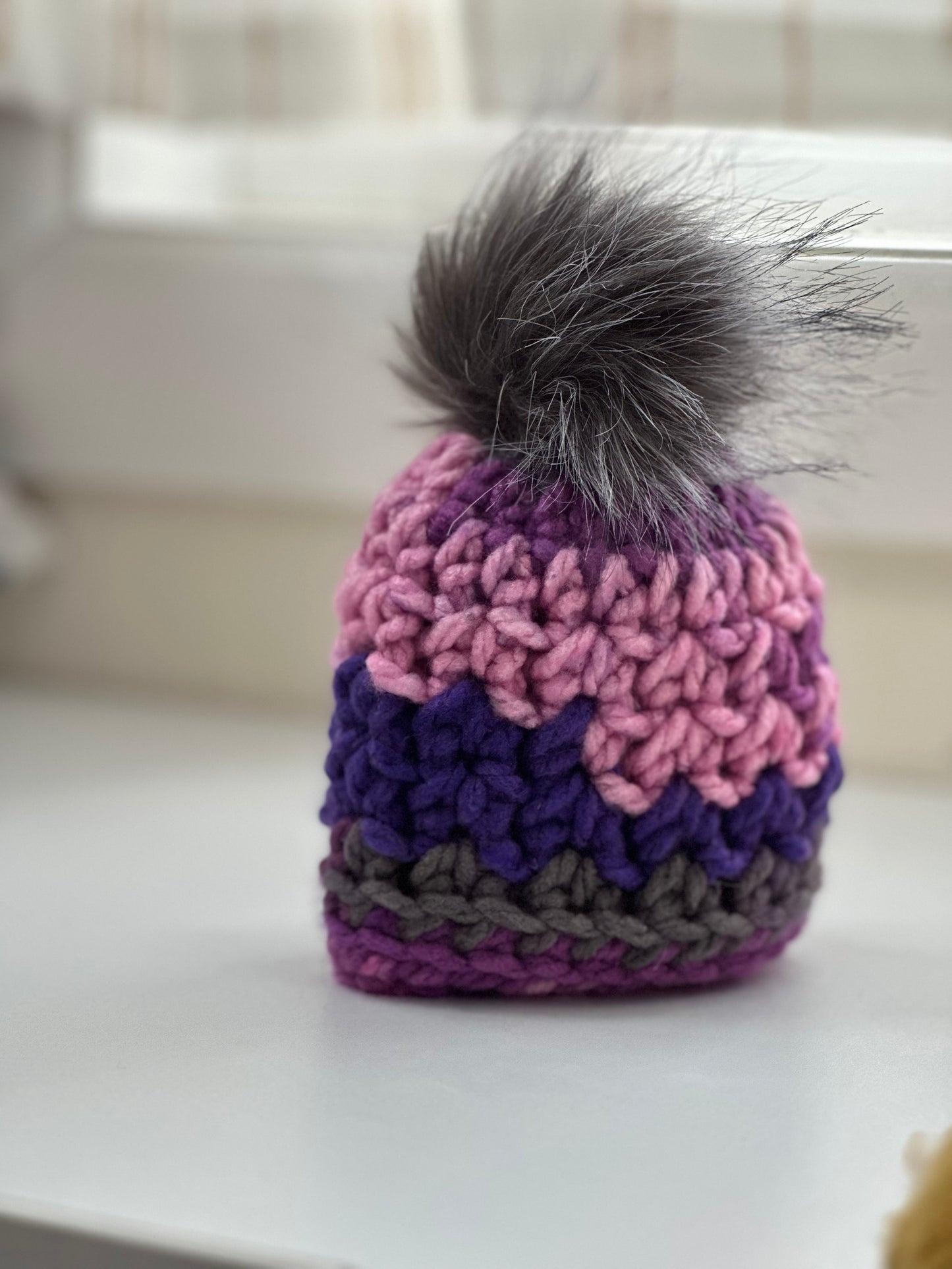 Handmade Doll Beanie with Faux Fur Pom | Crochet Winter Hat for Dolls