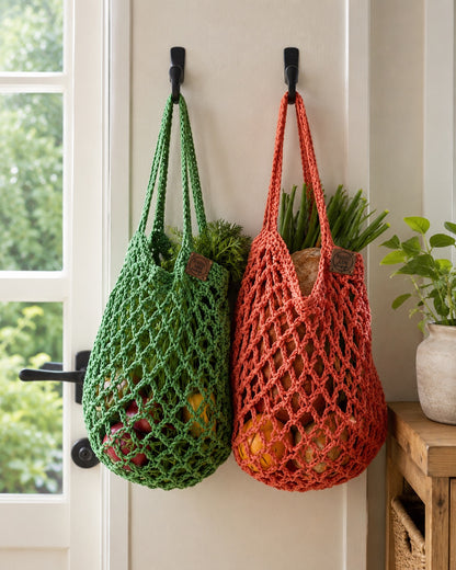 Crocheted Mini Market Bag | Reusable Cotton Mesh Tote | Beach, Farmers Market &amp; Everyday Carry