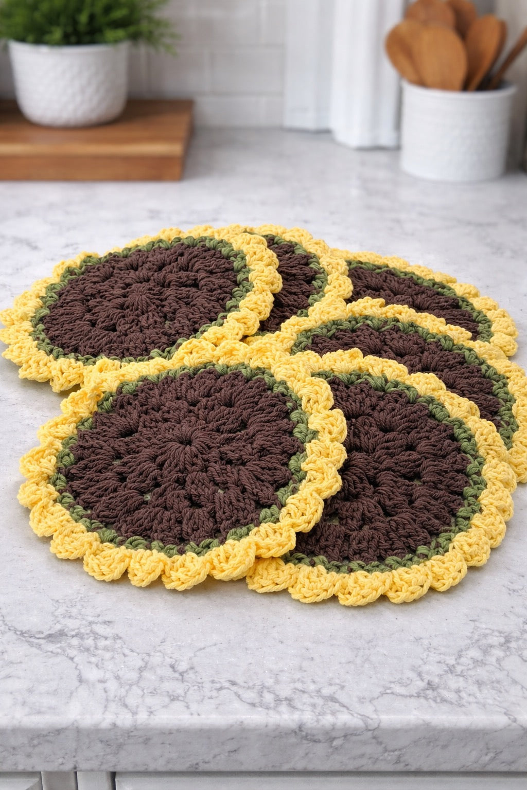Sunflower Crochet Wash Cloth & Trivet – Handmade Kitchen Essential