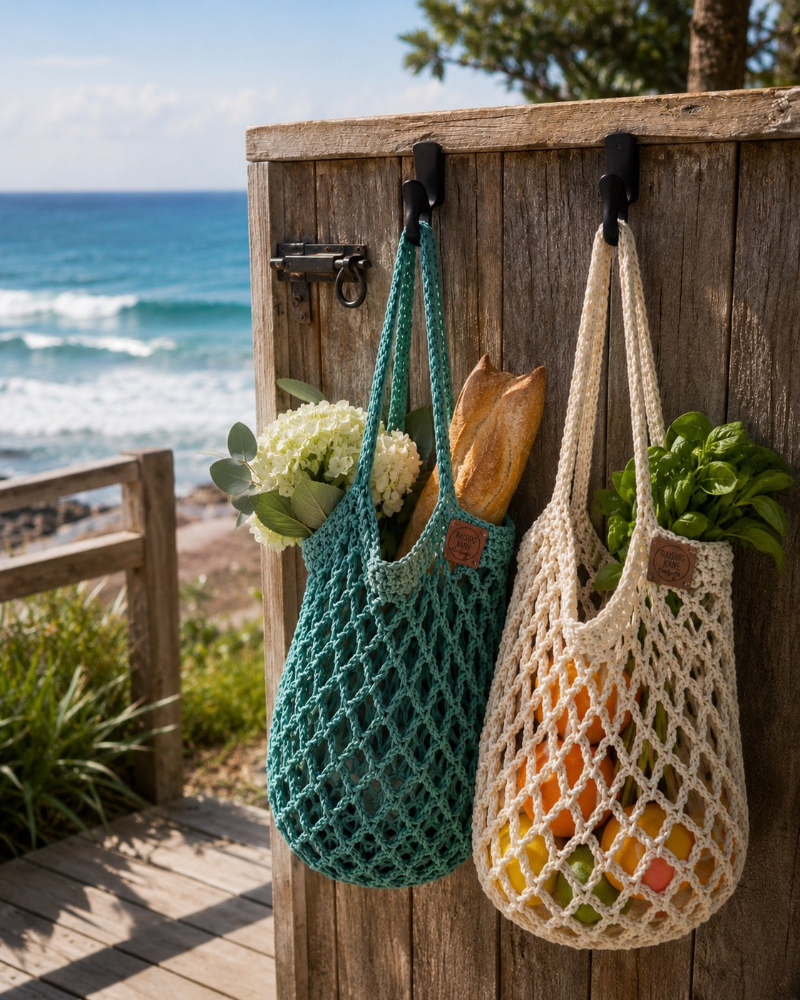 Crocheted Mini Market Bag | Reusable Cotton Mesh Tote | Beach, Farmers Market &amp; Everyday Carry