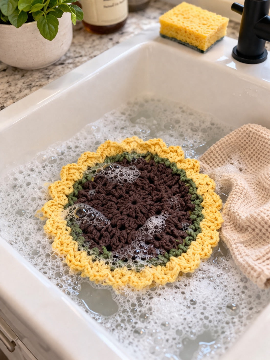Sunflower Crochet Wash Cloth & Trivet – Handmade Kitchen Essential