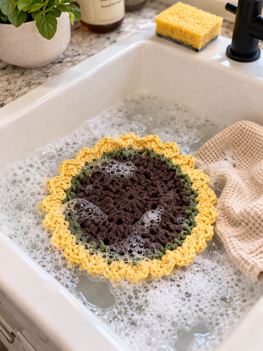 Sunflower Crochet Wash Cloth & Trivet – Handmade Kitchen Essential