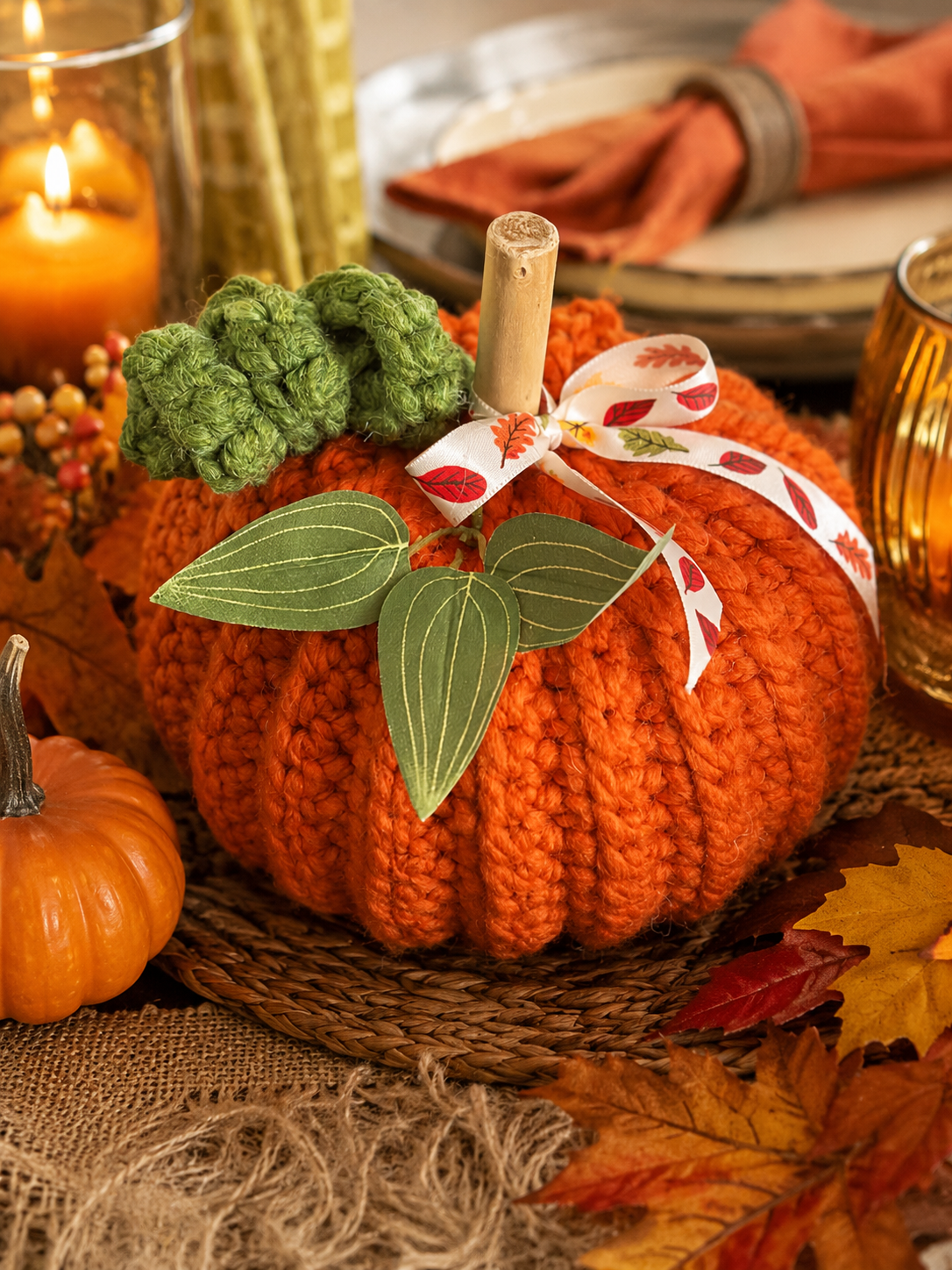 Handmade Crocheted Wool Pumpkin | Fall Farmhouse Decor | Autumn Table Centerpiece