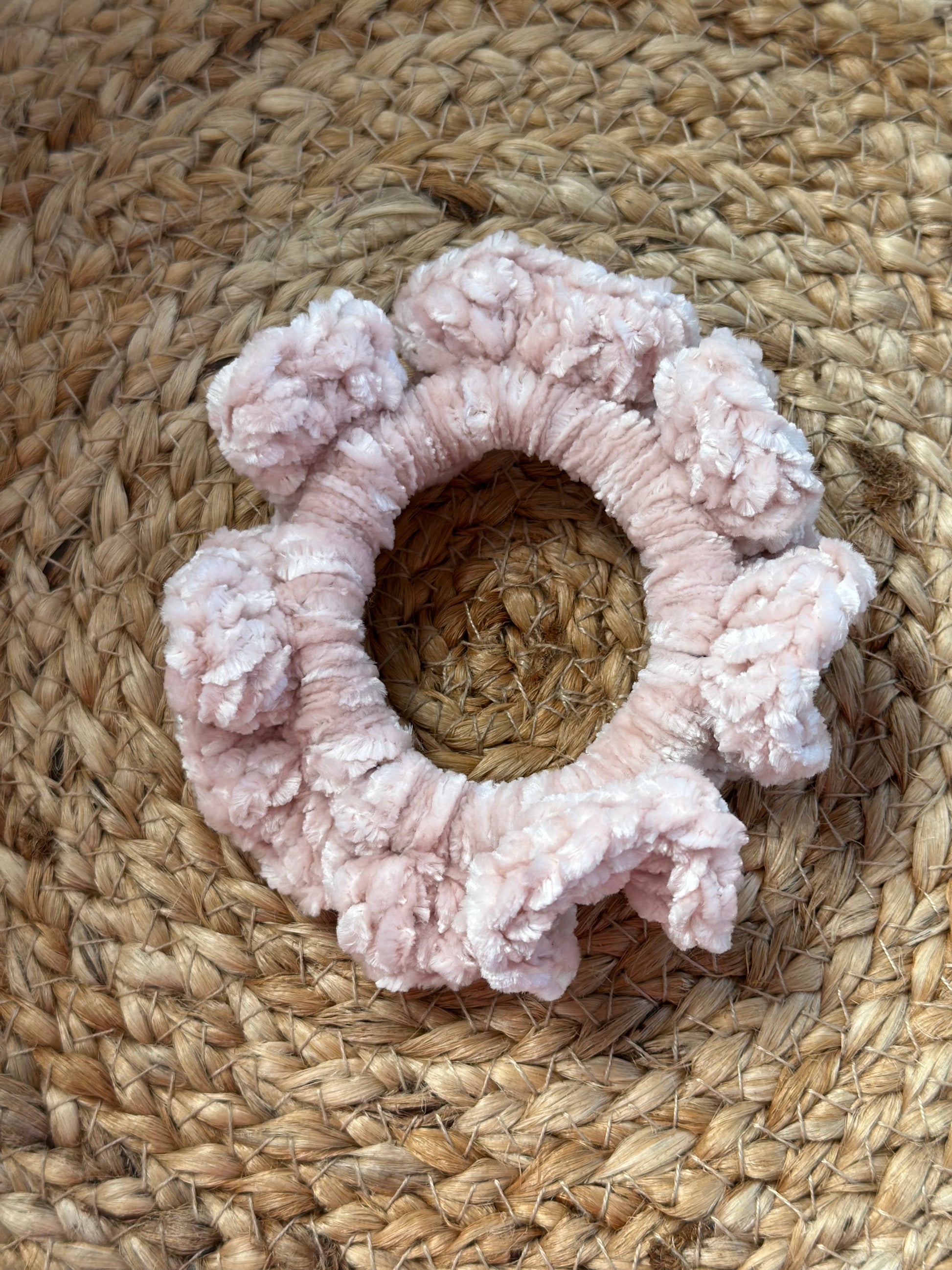 handmade scrunchie, crochet scrunchie, velvet scrunchie, sensory scrunchie, cozy hair accessory, crochet hair tie, soft hair scrunchie, handmade gift
