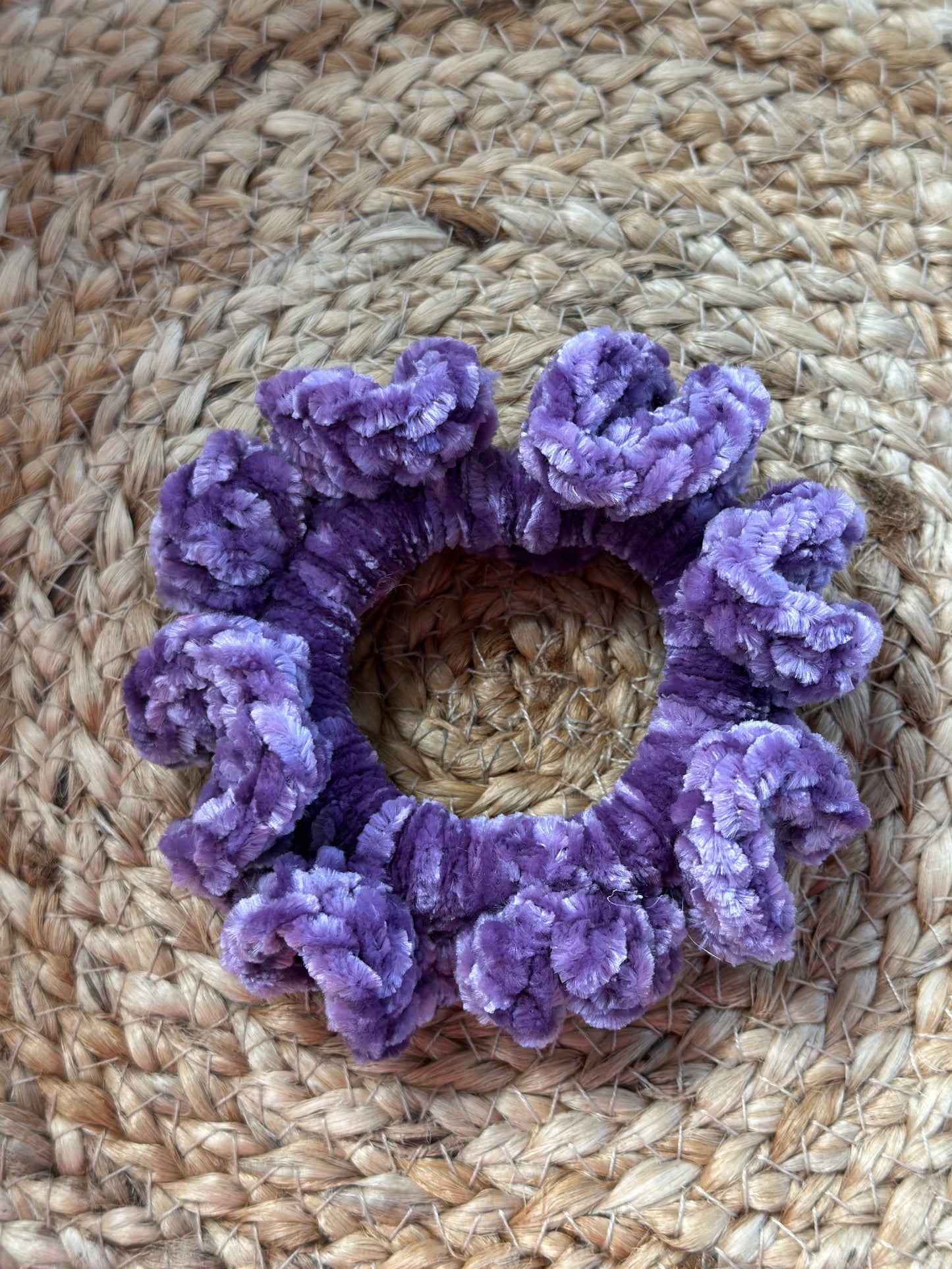 handmade scrunchie, crochet scrunchie, velvet scrunchie, sensory scrunchie, cozy hair accessory, crochet hair tie, soft hair scrunchie, handmade gift