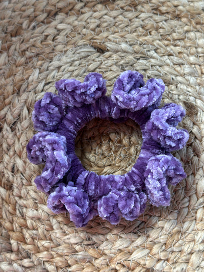 handmade scrunchie, crochet scrunchie, velvet scrunchie, sensory scrunchie, cozy hair accessory, crochet hair tie, soft hair scrunchie, handmade gift